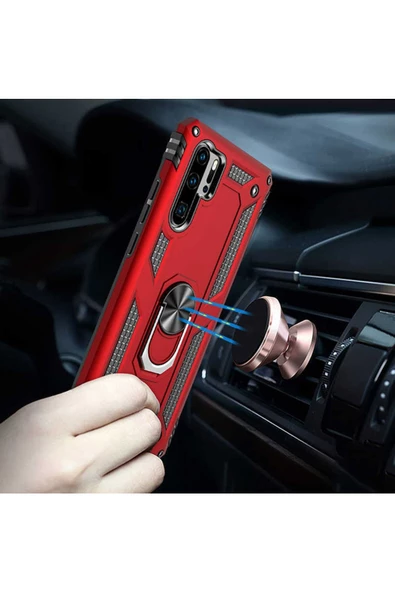 CEPCASE Huawei P30 Pro Kılıf Standlı Magnet Mıknatıslı Yüzük Armored Zırhlı Kapak - 5