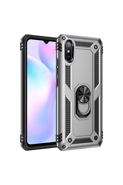 CEPCASE    Xiaomi Redmi 9a Kılıf Standlı Magnet Mıknatıslı Yüzük Armored Zırhlı Kapak