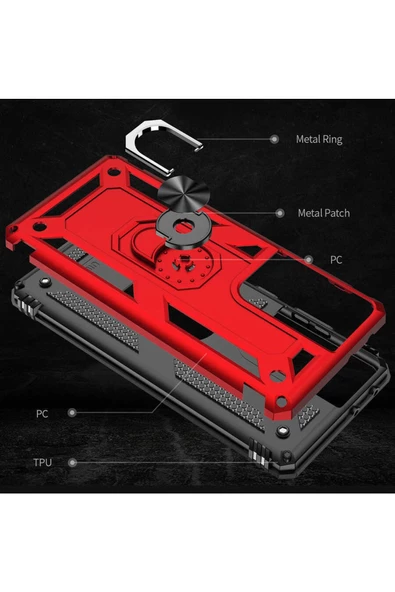 CEPCASE    Samsung Galaxy S21 Ultra Kılıf Standlı Magnet Mıknatıslı Yüzük Armored Zırhlı Kapak - Resim 6