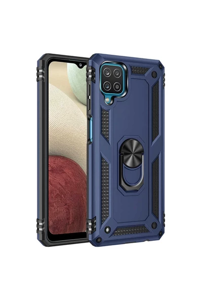 CEPCASE    Samsung Galaxy M12 Kılıf Standlı Magnet Mıknatıslı Yüzük Armored Zırhlı Kapak