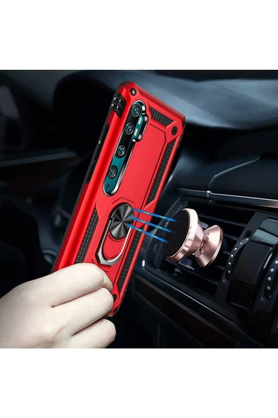 CEPCASE    Xiaomi Mi Note 10 Kılıf Standlı Magnet Mıknatıslı Yüzük Armored Zırhlı Kapak - Resim 4