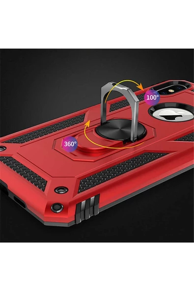CEPCASE    Iphone X Kılıf Standlı Magnet Mıknatıslı Yüzük Armored Zırhlı Kapak - 6