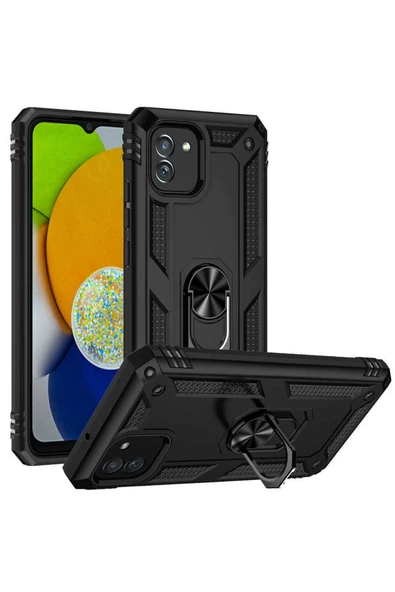 CEPCASE    Samsung Galaxy A03 Kılıf Standlı Magnet Mıknatıslı Yüzük Armored Zırhlı Kapak ürün görseli