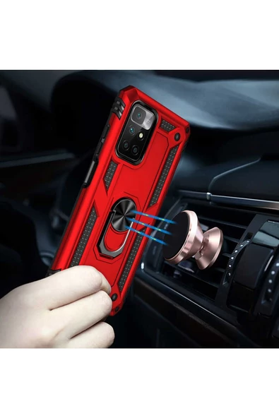 CEPCASE    Xiaomi Redmi 10 Kılıf Standlı Magnet Mıknatıslı Yüzük Armored Zırhlı Kapak - Resim 4