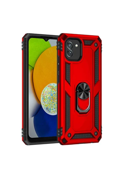 CEPCASE    Samsung Galaxy A03 Kılıf Standlı Magnet Mıknatıslı Yüzük Armored Zırhlı Kapak - Resim 3