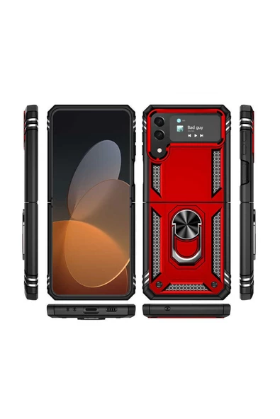 CEPCASE    Samsung Galaxy Z Flip 4 Kılıf Standlı Magnet Mıknatıslı Yüzük Armored Zırhlı Kapak - Resim 5