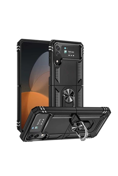 CEPCASE    Samsung Galaxy Z Flip 4 Kılıf Standlı Magnet Mıknatıslı Yüzük Armored Zırhlı Kapak ürün görseli