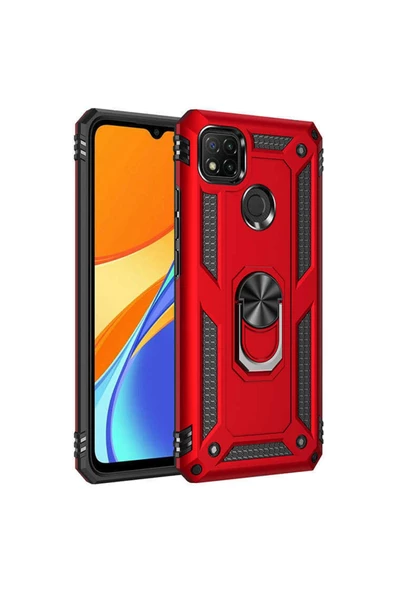 CEPCASE    Xiaomi Redmi 9c Kılıf Standlı Magnet Mıknatıslı Yüzük Armored Zırhlı Kapak