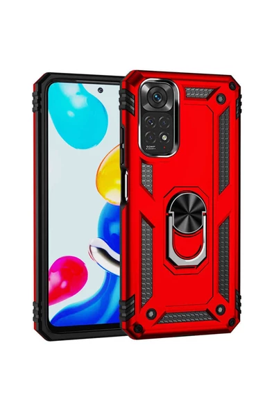 CEPCASE    Xiaomi Redmi Note 11 Global Kılıf Standlı Magnet Mıknatıslı Yüzük Armored Zırhlı Kapak - Resim 4