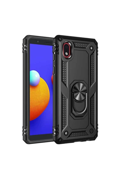 CEPCASE    Samsung Galaxy A01 Core Kılıf Standlı Magnet Mıknatıslı Yüzük Armored Zırhlı Kapak