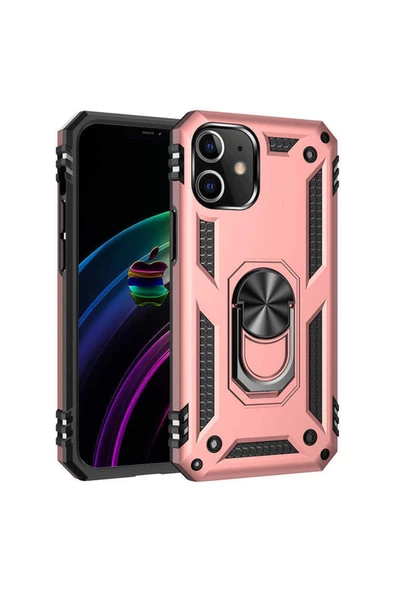 CEPCASE    Iphone 12 Mini Kılıf Standlı Magnet Mıknatıslı Yüzük Armored Zırhlı Kapak