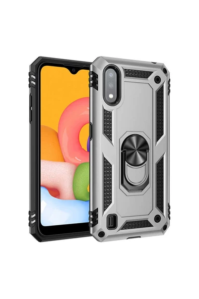 CEPCASE    Samsung Galaxy A01 Kılıf Standlı Magnet Mıknatıslı Yüzük Armored Zırhlı Kapak