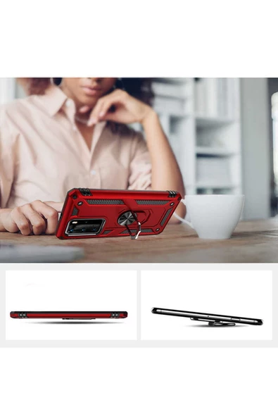 CEPCASE    Huawei P40 Pro Kılıf Standlı Magnet Mıknatıslı Yüzük Armored Zırhlı Kapak - Resim 5