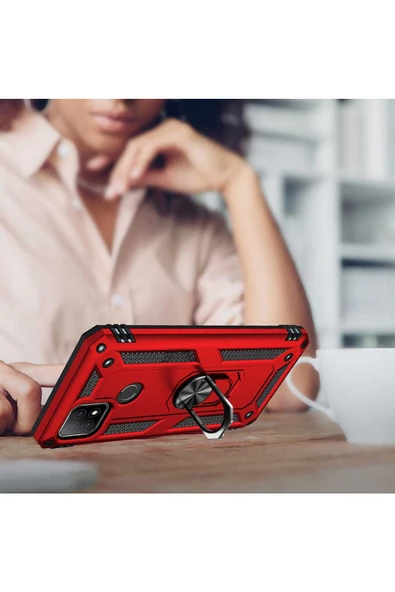 CEPCASE    Oppo A15s Kılıf Standlı Magnet Mıknatıslı Yüzük Armored Zırhlı Kapak - Resim 6