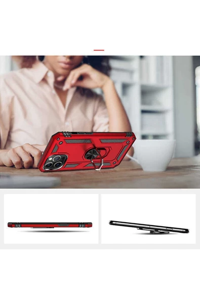 CEPCASE    Iphone 12 Pro Max Kılıf Standlı Magnet Mıknatıslı Yüzük Armored Zırhlı Kapak - Resim 5
