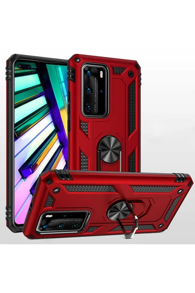 CEPCASE    Huawei P40 Pro Kılıf Standlı Magnet Mıknatıslı Yüzük Armored Zırhlı Kapak - Resim 4