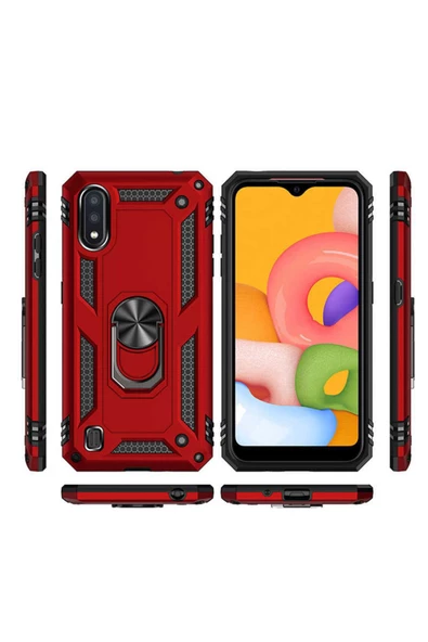 CEPCASE    Samsung Galaxy A01 Kılıf Standlı Magnet Mıknatıslı Yüzük Armored Zırhlı Kapak - Resim 3