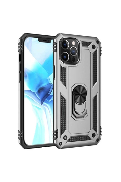 CEPCASE    Iphone 12 Pro Max Kılıf Standlı Magnet Mıknatıslı Yüzük Armored Zırhlı Kapak - Resim 2