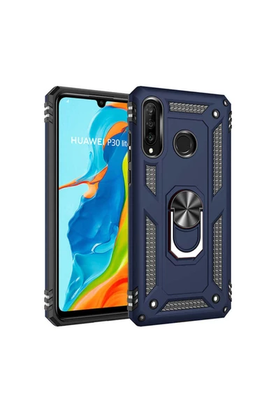 CEPCASE    Huawei P30 Lite Kılıf Standlı Magnet Mıknatıslı Yüzük Armored Zırhlı Kapak