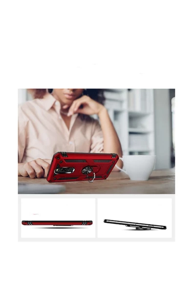 CEPCASE    Xiaomi Redmi 8 Kılıf Standlı Magnet Mıknatıslı Yüzük Armored Zırhlı Kapak - Resim 3