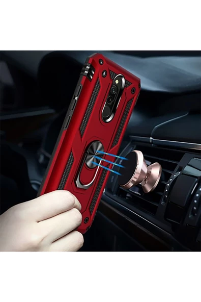 CEPCASE    Xiaomi Redmi 8 Kılıf Standlı Magnet Mıknatıslı Yüzük Armored Zırhlı Kapak - Resim 6