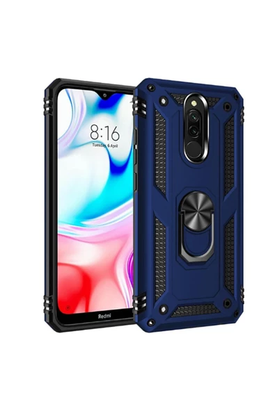 CEPCASE    Xiaomi Redmi 8 Kılıf Standlı Magnet Mıknatıslı Yüzük Armored Zırhlı Kapak - Resim 2