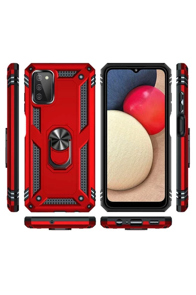 CEPCASE    Samsung Galaxy A03s Kılıf Standlı Magnet Mıknatıslı Yüzük Armored Zırhlı Kapak - Resim 6