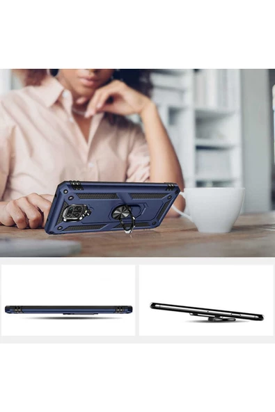 CEPCASE    Xiaomi Redmi Note 9 Pro Kılıf Standlı Magnet Mıknatıslı Yüzük Armored Zırhlı Kapak - Resim 5