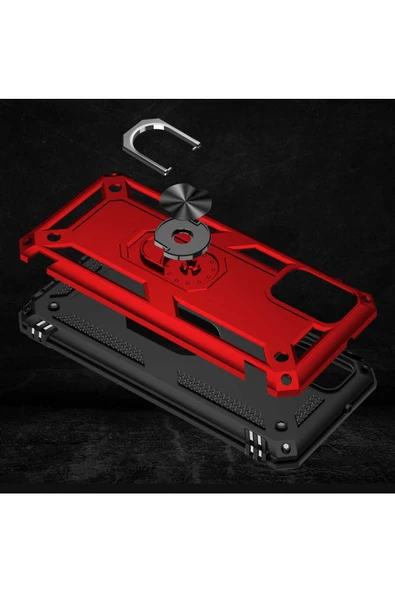 CEPCASE    Samsung Galaxy A03s Kılıf Standlı Magnet Mıknatıslı Yüzük Armored Zırhlı Kapak - Resim 3