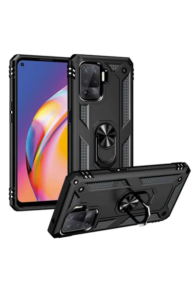 CEPCASE    Oppo Reno 5 Lite Kılıf Standlı Magnet Mıknatıslı Yüzük Armored Zırhlı Kapak ürün görseli