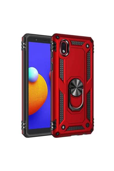 CEPCASE    Samsung Galaxy A01 Core Kılıf Standlı Magnet Mıknatıslı Yüzük Armored Zırhlı Kapak