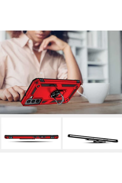 CEPCASE    Samsung Galaxy S22 Kılıf Standlı Magnet Mıknatıslı Yüzük Armored Zırhlı Kapak - Resim 5