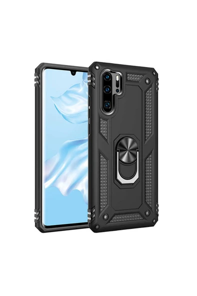 CEPCASE    Huawei P30 Pro Kılıf Standlı Magnet Mıknatıslı Yüzük Armored Zırhlı Kapak