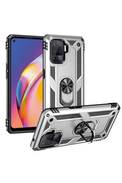 CEPCASE    Oppo Reno 5 Lite Kılıf Standlı Magnet Mıknatıslı Yüzük Armored Zırhlı Kapak - Resim 2