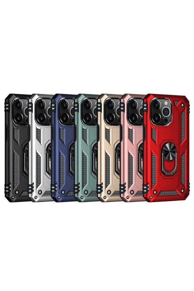 CEPCASE    Iphone 13 Pro Kılıf Standlı Magnet Mıknatıslı Yüzük Armored Zırhlı Kapak - Resim 3