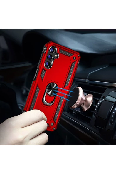CEPCASE    Samsung Galaxy A14 Kılıf Standlı Magnet Mıknatıslı Yüzük Armored Zırhlı Kapak - Resim 4