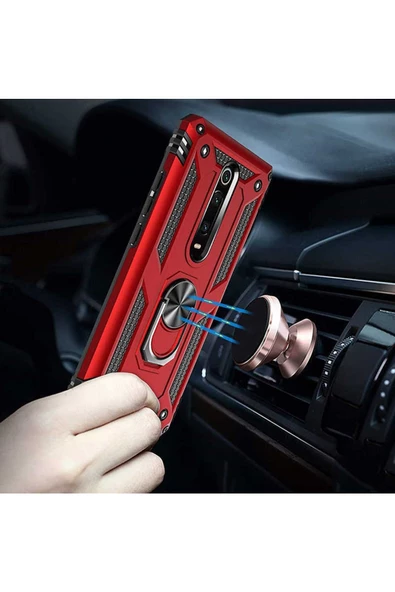 CEPCASE    Xiaomi Mi 9t Kılıf Standlı Magnet Mıknatıslı Yüzük Armored Zırhlı Kapak - Resim 3