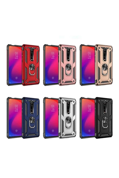 CEPCASE    Xiaomi Mi 9t Kılıf Standlı Magnet Mıknatıslı Yüzük Armored Zırhlı Kapak - Resim 4