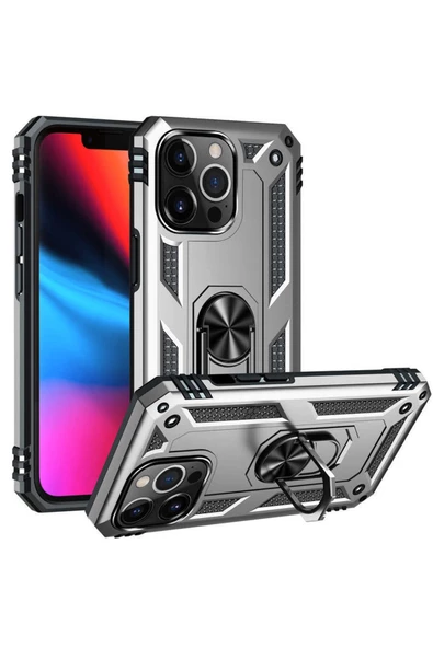 CEPCASE    Iphone 13 Pro Kılıf Standlı Magnet Mıknatıslı Yüzük Armored Zırhlı Kapak - Resim 2