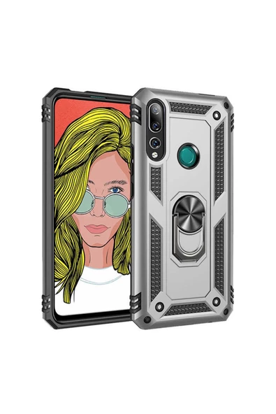 CEPCASE    Huawei Y9 Prime 2019 Kılıf Standlı Magnet Mıknatıslı Yüzük Armored Zırhlı Kapak - Resim 2