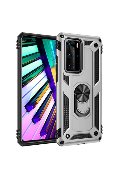 CEPCASE    Huawei P40 Pro Kılıf Standlı Magnet Mıknatıslı Yüzük Armored Zırhlı Kapak - Resim 2