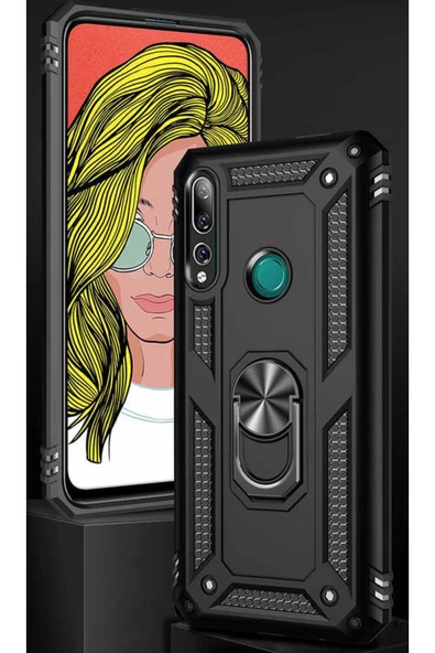 CEPCASE    Huawei Y9 Prime 2019 Kılıf Standlı Magnet Mıknatıslı Yüzük Armored Zırhlı Kapak - Resim 5