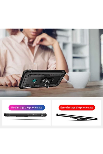 CEPCASE    Huawei Y9 Prime 2019 Kılıf Standlı Magnet Mıknatıslı Yüzük Armored Zırhlı Kapak - Resim 6