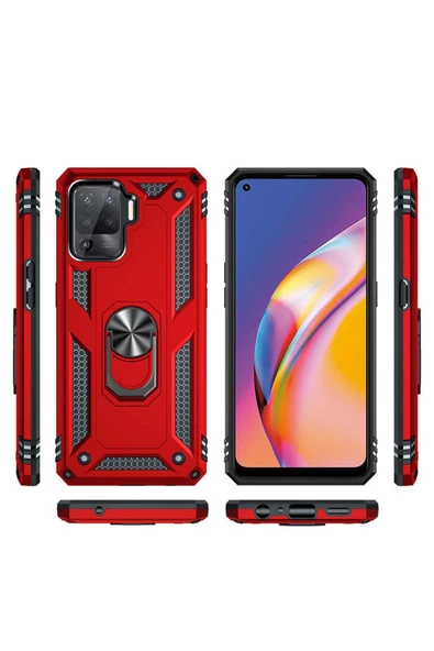 CEPCASE    Oppo Reno 5 Lite Kılıf Standlı Magnet Mıknatıslı Yüzük Armored Zırhlı Kapak - Resim 4