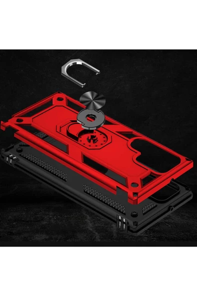 CEPCASE    Samsung Galaxy S22 Ultra Kılıf Standlı Magnet Mıknatıslı Yüzük Armored Zırhlı Kapak - Resim 6