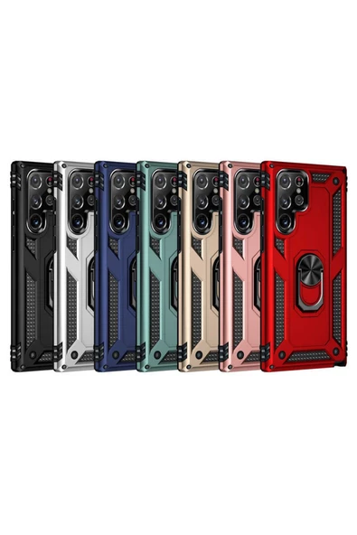 CEPCASE    Samsung Galaxy S22 Ultra Kılıf Standlı Magnet Mıknatıslı Yüzük Armored Zırhlı Kapak - Resim 5
