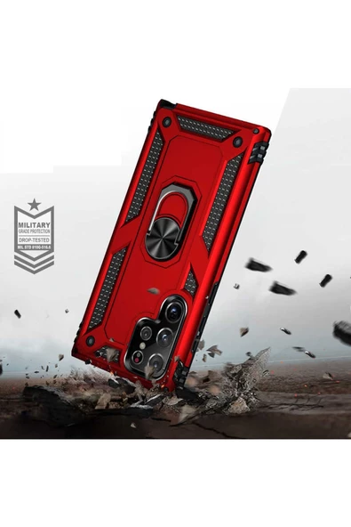 CEPCASE    Samsung Galaxy S22 Ultra Kılıf Standlı Magnet Mıknatıslı Yüzük Armored Zırhlı Kapak - Resim 3