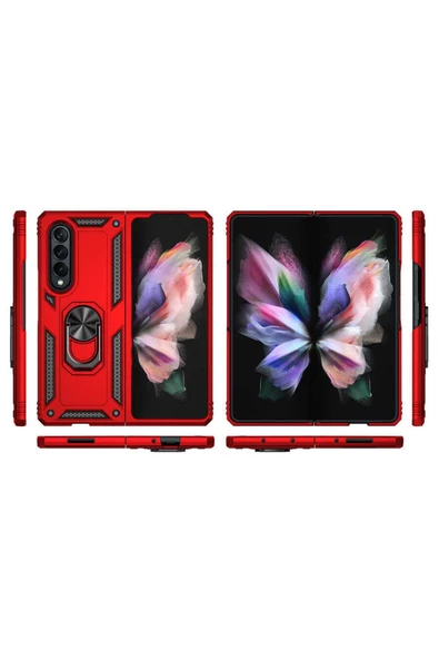 CEPCASE    Samsung Galaxy Z Fold 3 Kılıf Standlı Magnet Mıknatıslı Yüzük Armored Zırhlı Kapak - Resim 4