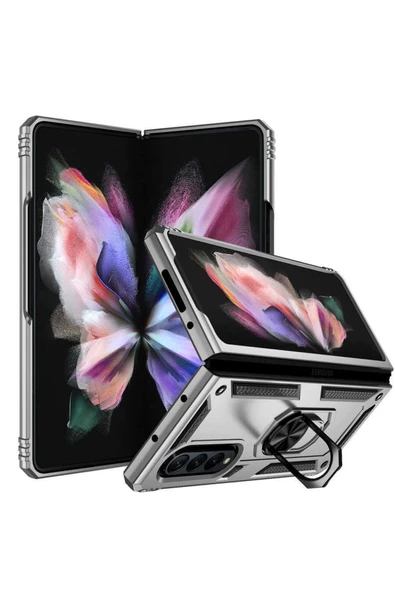 CEPCASE    Samsung Galaxy Z Fold 3 Kılıf Standlı Magnet Mıknatıslı Yüzük Armored Zırhlı Kapak - Resim 2