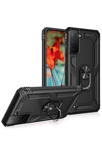 CEPCASE    Samsung Galaxy S21 Fe Kılıf Standlı Magnet Mıknatıslı Yüzük Armored Zırhlı Kapak